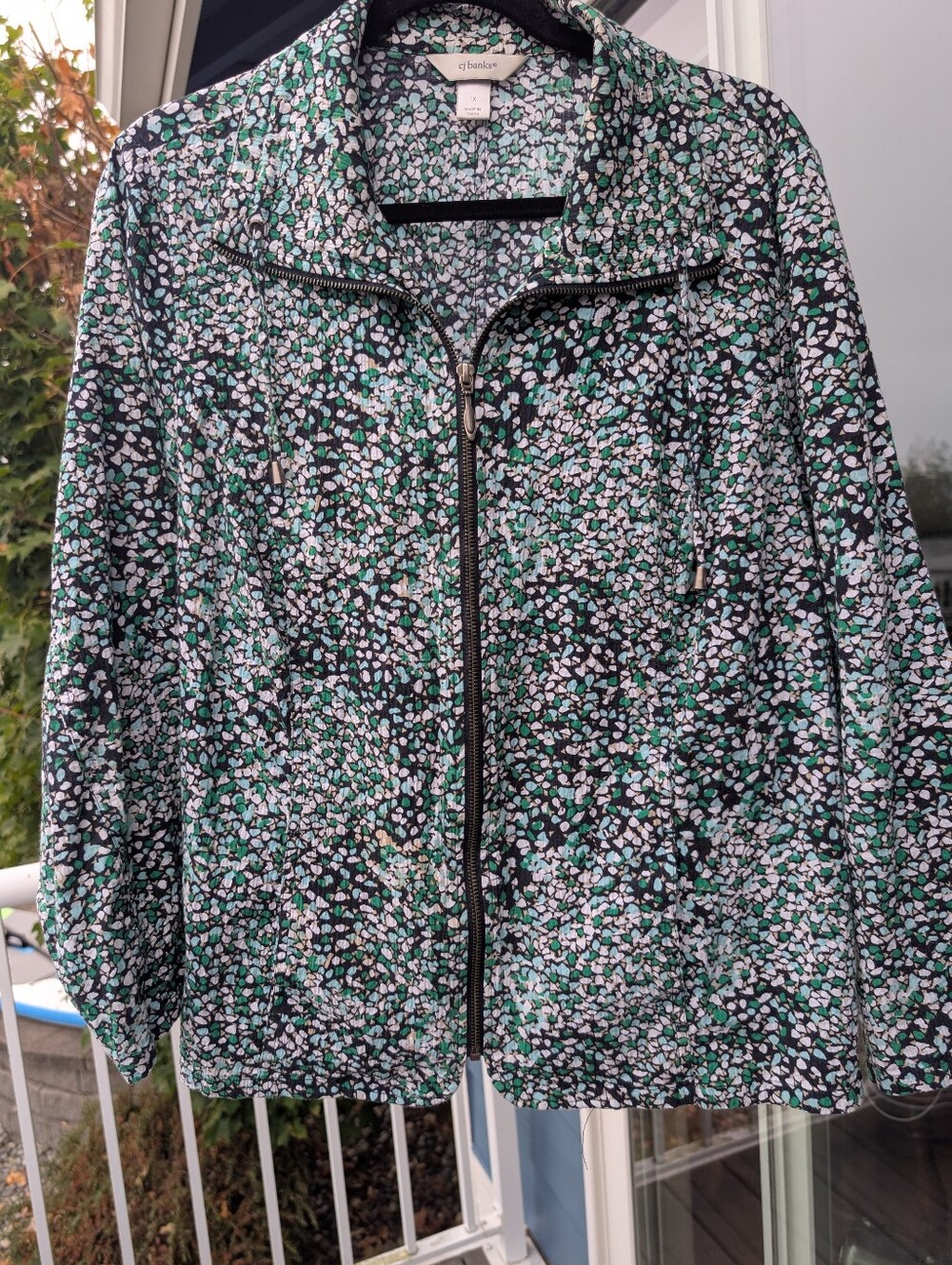 CJ Banks Black, Mint & White Printed Zip-Front Bomber Jacket